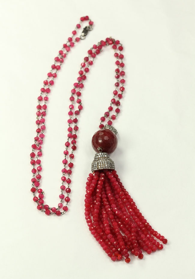 Ruby & Red Quartz Pendant Necklace with Ruby Tassel