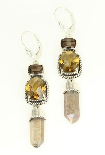 Smokey Quartz & Whiskey Quartz Lever Back Earrings
