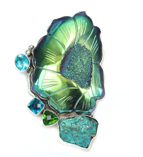 Titanium Agate Drusy Flower Pin-Pendant