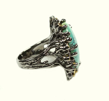 Turquoise Ring in Elaborate Jeweled Setting  