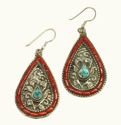 Turquoise & Coral Large Teardrops