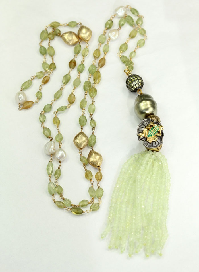 Vermeil & Tsavorite Frog Long Tassel Necklace