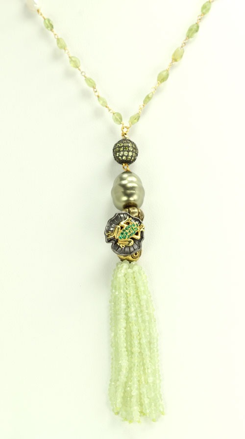 Vermeil & Tsavorite Frog Long Tassel Necklace