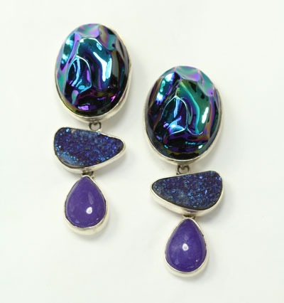 Vintage Glass & Drusy Post Dangle Earrings