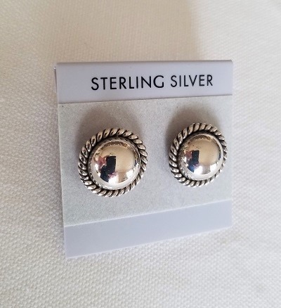 Sterling Silver Dome Post Earrings with Silver Rope Trim