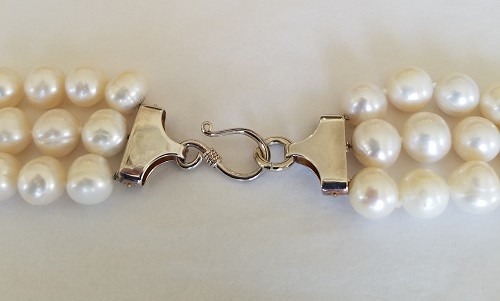 Three Strand Graduated White Fresh Water Pearl Necklace