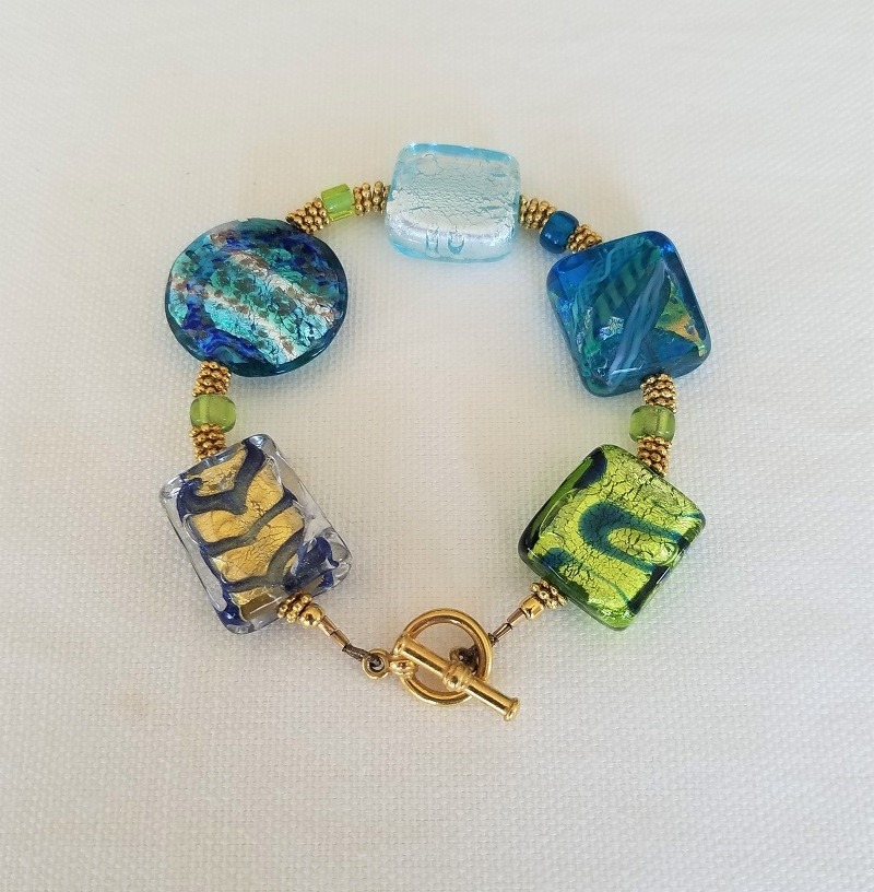 Venetian Glass Treasure Bracelet With Gold Vermeil