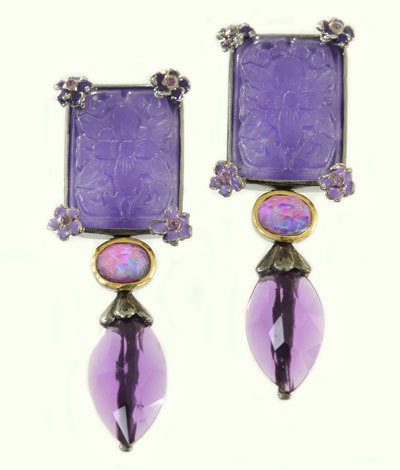 Amethyst & Purple Quartz Clip Earrings