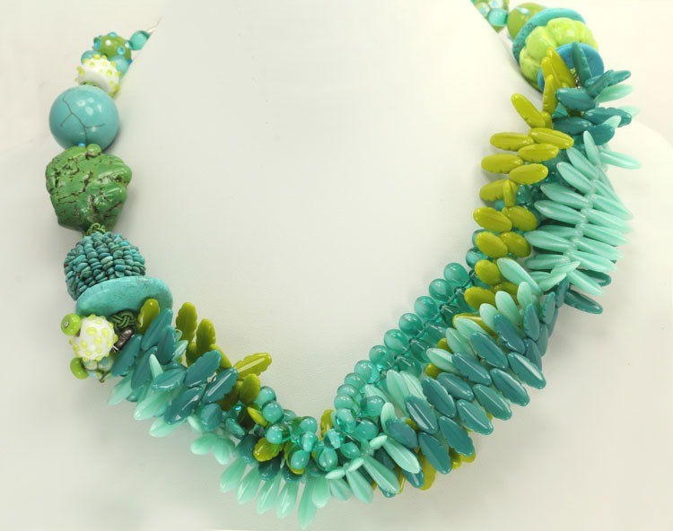 Green & Blue Turquoise & Coral Necklace