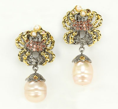 Blush Pearl Clip Earrings with Gemstones