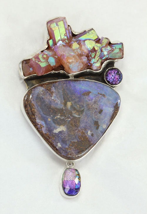 Boulder Opal & Aragonite Pin-Pendant