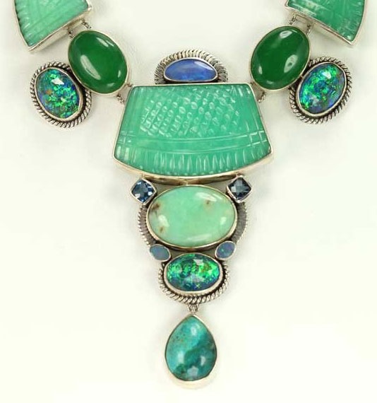 Carved Chrysoprase Statement Collar