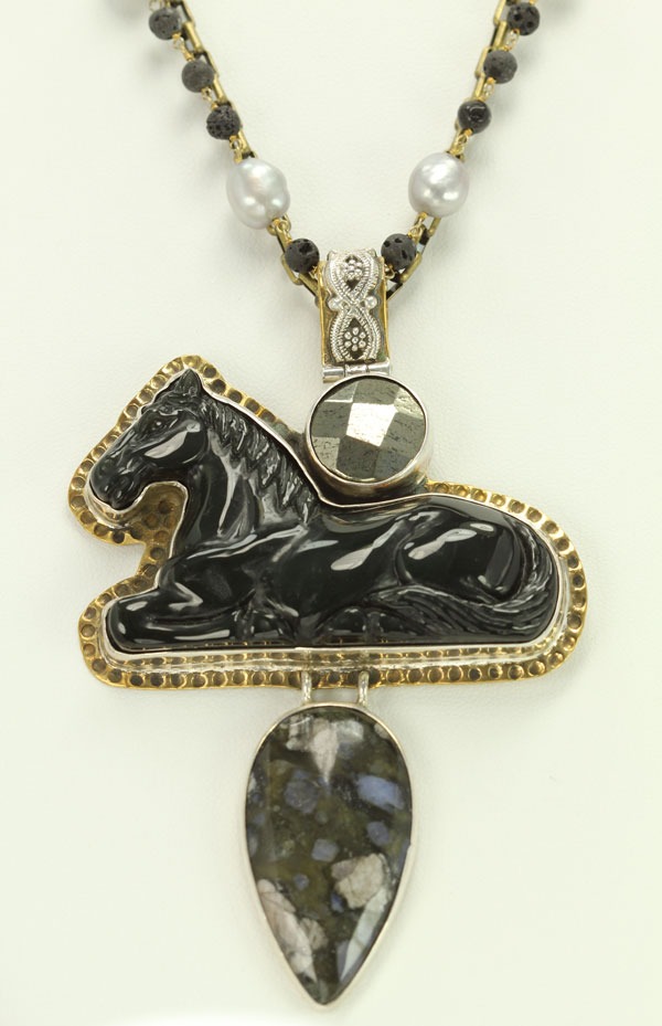 Carved Obsidian Horse Necklace