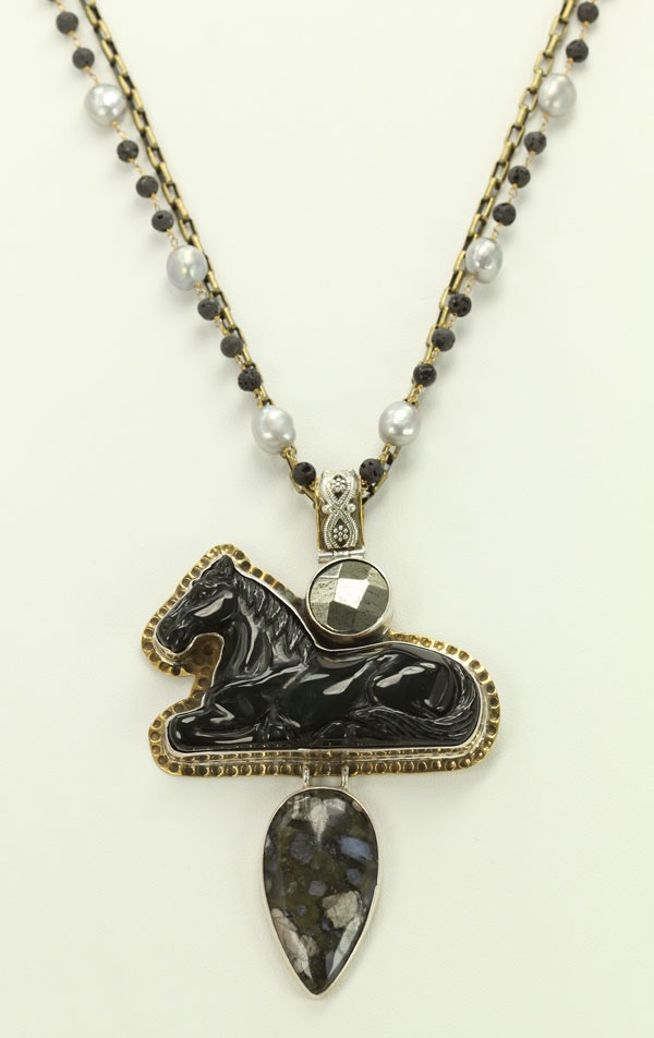 Carved Obsidian Horse Necklace