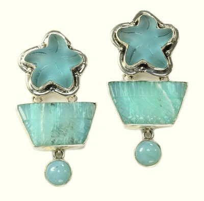 Carved Opal & Sea Glass Post Earrings