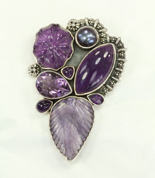 Charoite & Amethyst Pin-Pendant