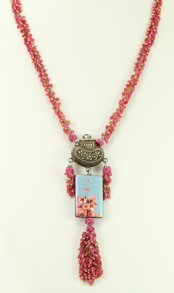 Cherry Blossoms with Antique Chinese Silver Bottle