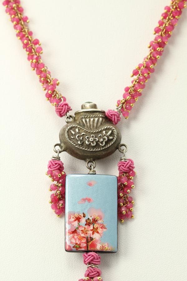 Cherry Blossoms with Antique Chinese Silver Bottle