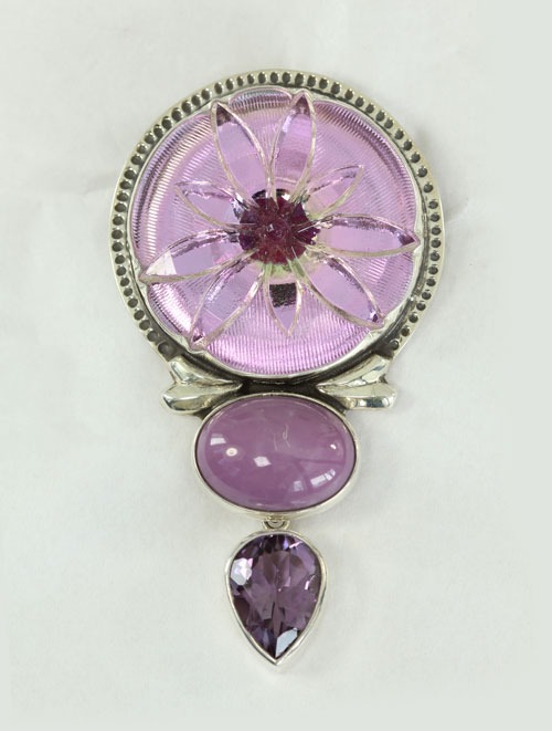 Czech Glass Button Pin Pendant