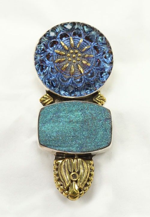 Czech Glass Button Pin-Pendant