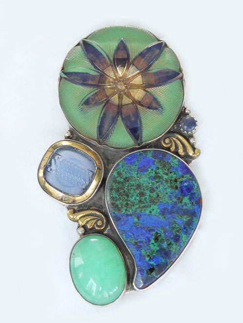 Czech Glass Button with Chrysoprase Pin-Pendant