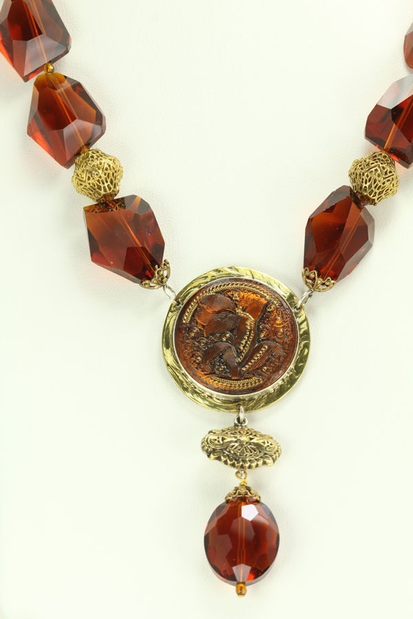 Czech Glass Tulip Button Pendant Necklace