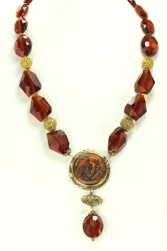 Czech Glass Tulip Button Pendant Necklace