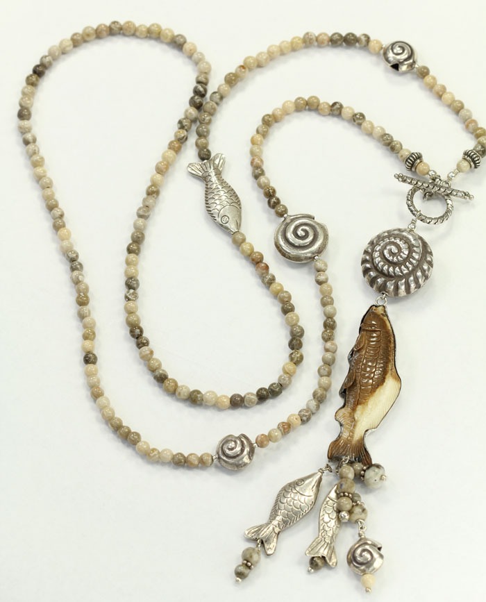 Mammoth Ivory Fish Long Necklace