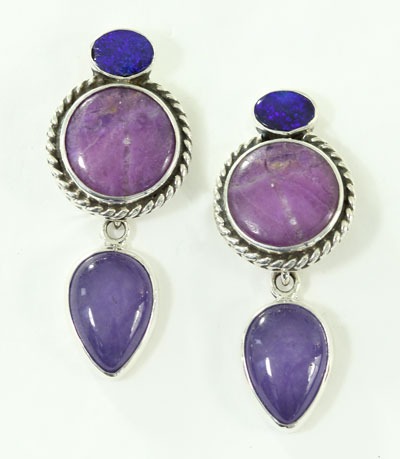 Sugilite & Opal Post Dangle Earrings
