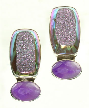 Titanium Agate Drusy Clip Earrings