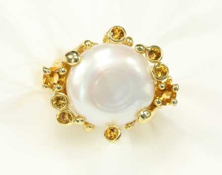 White Fresh Water Pearl Ring with Citrine