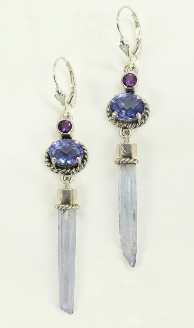 Amethyst & Aura Crystal Dangle Earrings