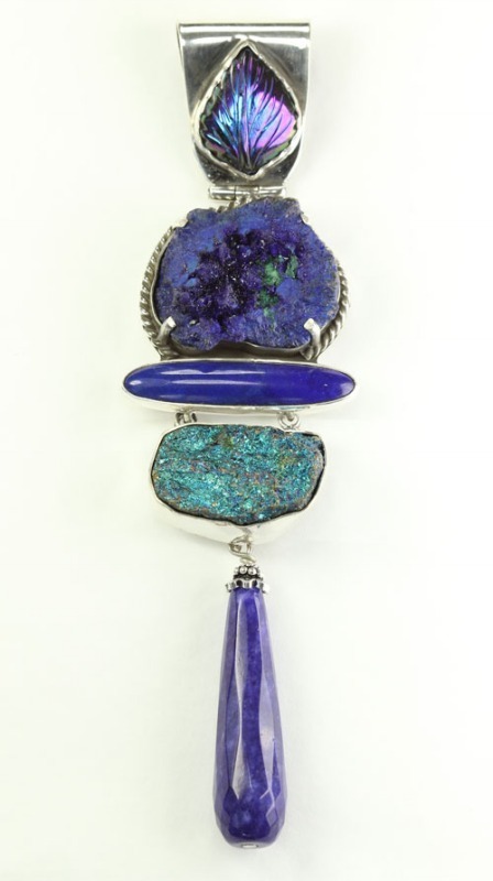 Azurite Malachite Geode Clip Earrings