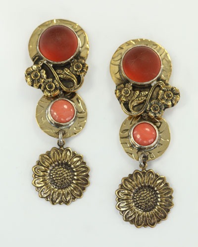 Coral & Quartz Post Dangle Earrings