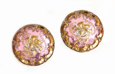 Pink & Gold Czech Glass Clip Earrings