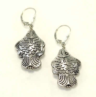 Amy Kahn Russell Pewter Fish Lever Back Earrings