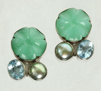 Amy Kahn Russell Chrysoprase Cluster Clip Earrings--SIGNIFICANT STERLING SILVER SETTING
