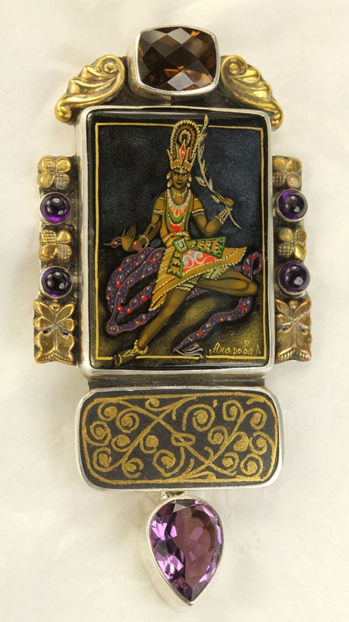 Amy Kahn Russell Hand Painted Snake Charmer with Koftgari & Amethyst