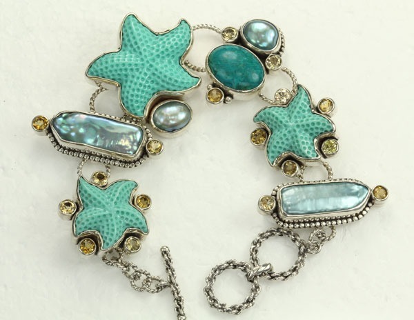 Amy Kahn Russell Aqua Starfish & Chrysocolla Clip Earrings--CAN BE CONVERTED TO POST
