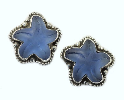 Amy Kahn Russell Medium Cobalt Blue Sea Glass Clip Earrings