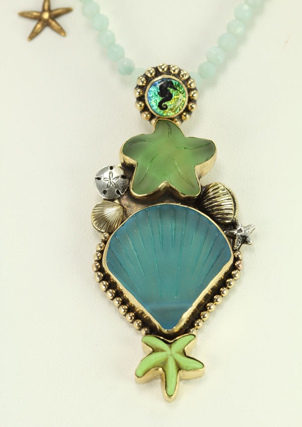 Amy Kahn Russell Sea Glass Shell & Starfish Pendant Necklace