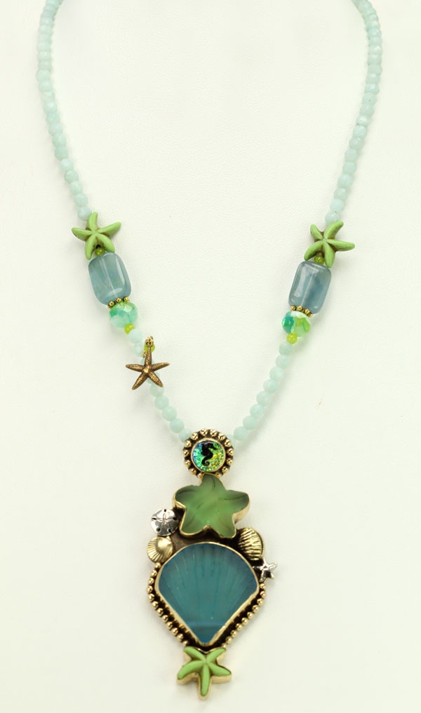 Amy Kahn Russell Sea Glass Shell & Starfish Pendant Necklace