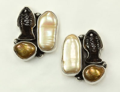 Amy Kahn Russell Smokey Quartz & Fresh Water Pearl Post Earrings