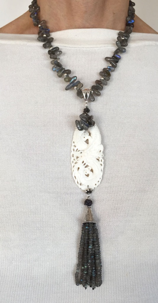 Labradorite & Hand Carved Bone Necklace