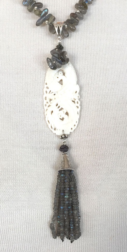 Labradorite & Hand Carved Bone Necklace