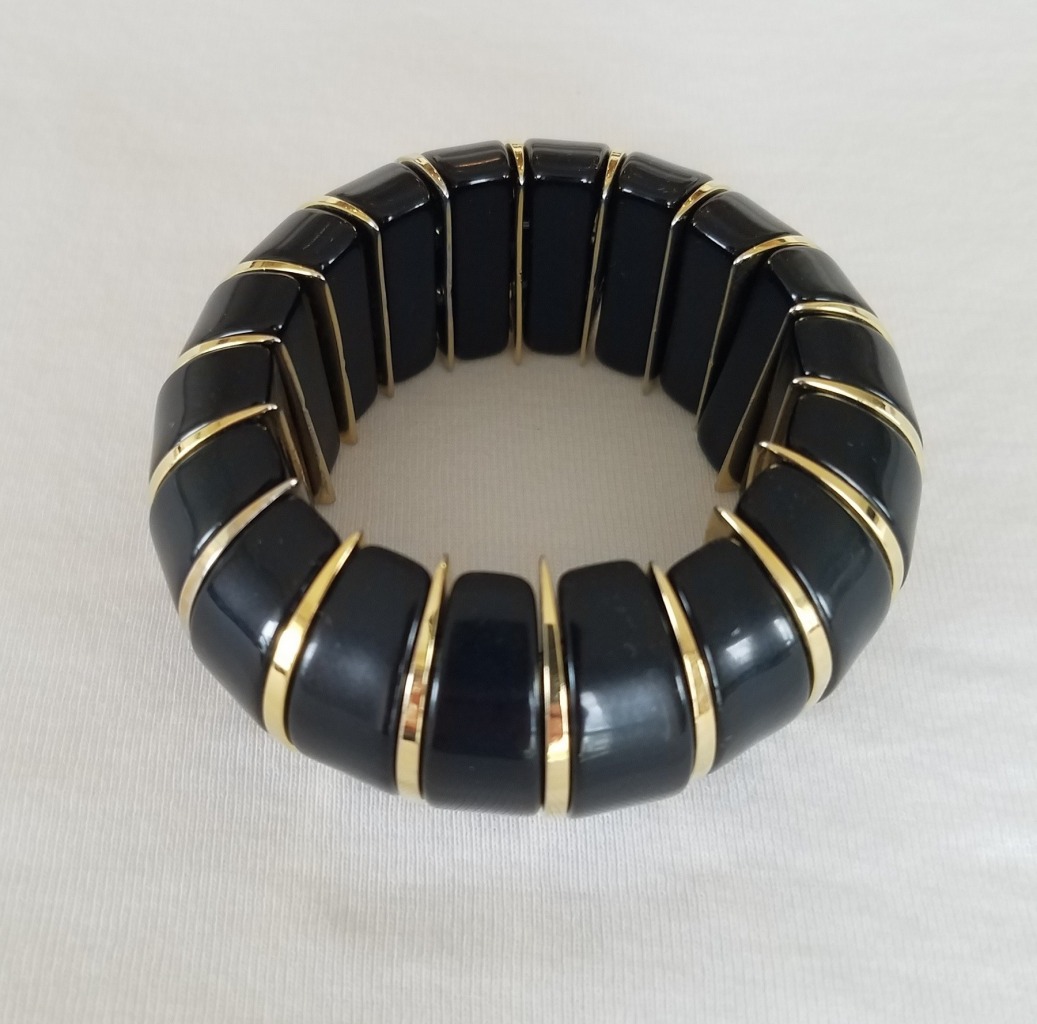 Vintage Black Enamel Stretch Bracelet from the 1970s