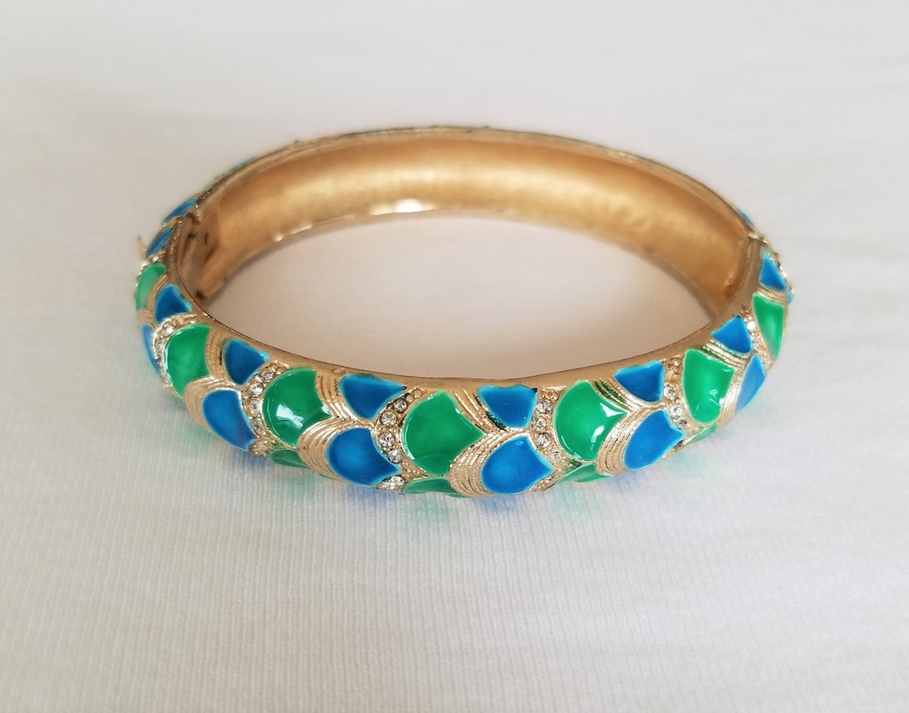 Vintage Blue & Green Enamel Bangle Bracelet