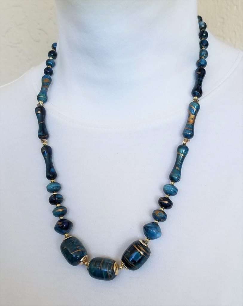 Vintage Blue Glass Bead Necklace