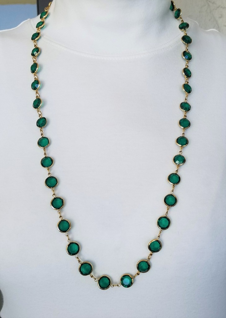 Vintage Green & Gold Faceted Glass Necklace