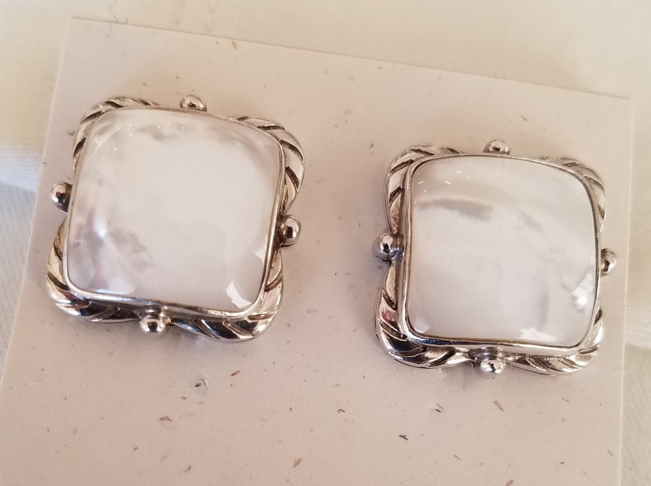 Stunning Mother of Pearl & Sterling Silver Clip Earrings